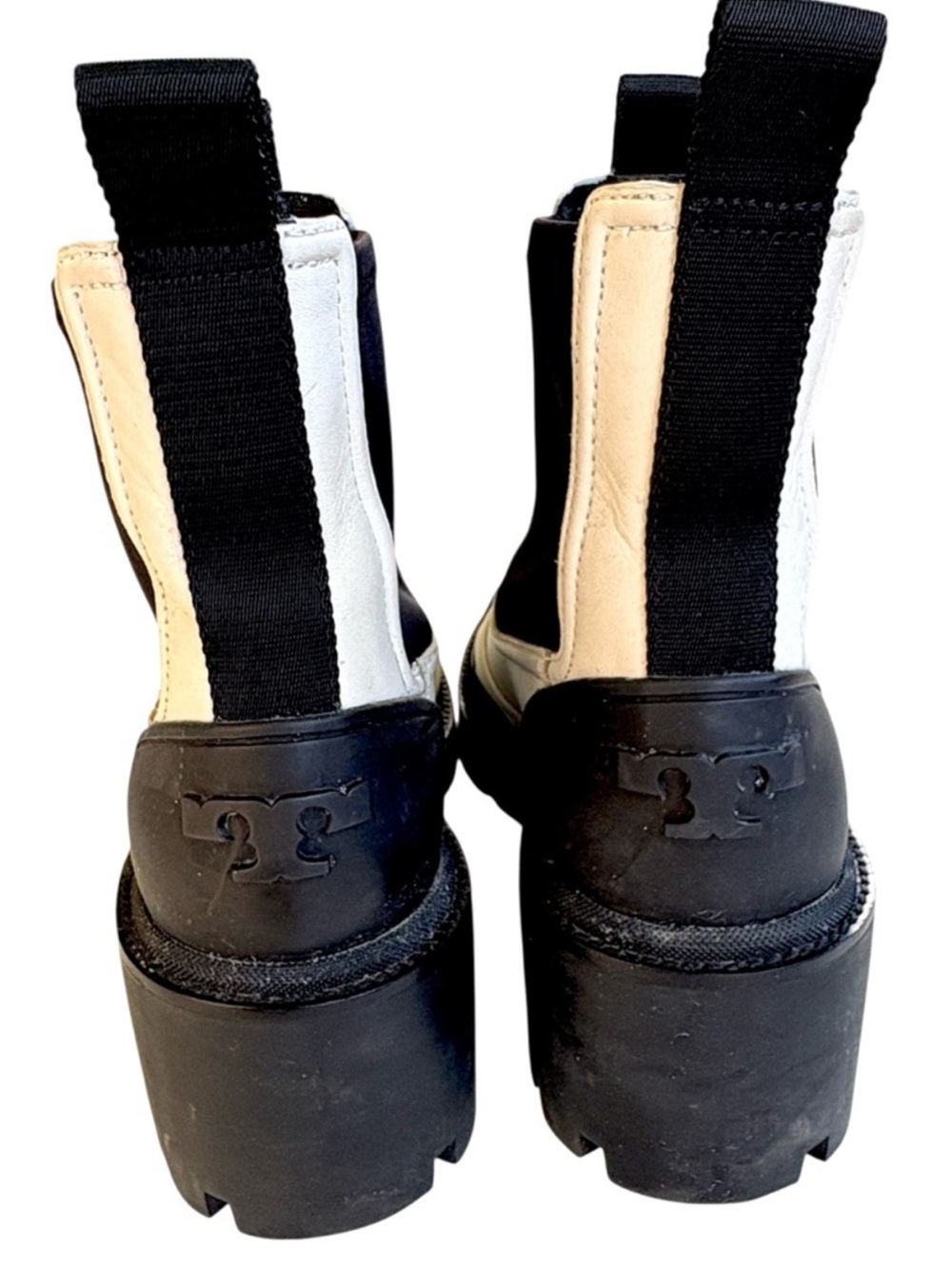 Tory Burch Leather Chelsea Lug Sole Ankle Boots Ivory Black Size 8.5 Retail $428 - Picture 6 of 11